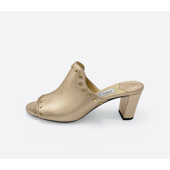 Jimmy Choo Rose Gold Studded Leather Mule Slides Block Heel Sandals 38.5 US 8.5